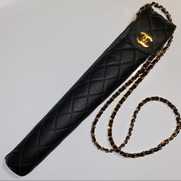 Chanel Leather Quilted Black Gold Umbrella Holder - Picture 1 of 16